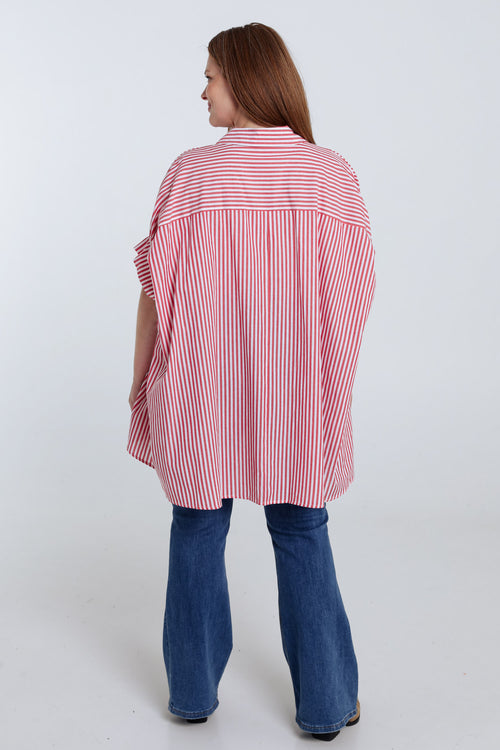 Chemise oversize rayée en coton avec broderies-Paprika-2