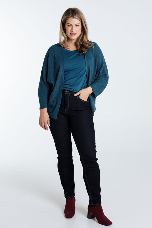 Lange, effen cardigan in rijstkorrel-Paprika-7