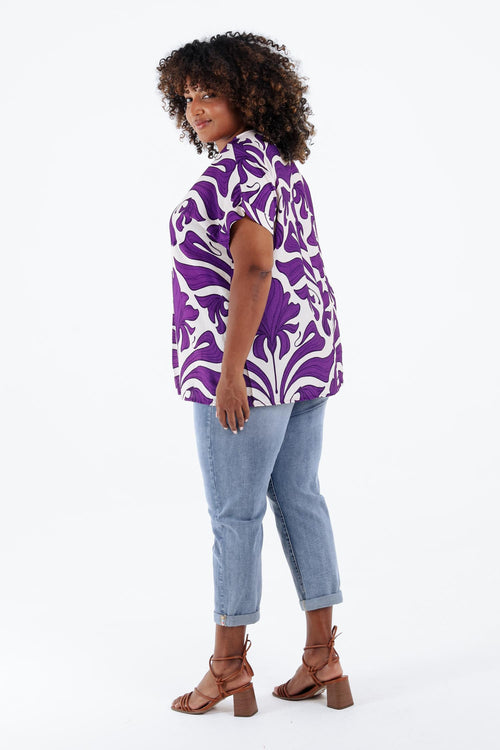 Blouse bicolore à imprimé floral-Paprika-2