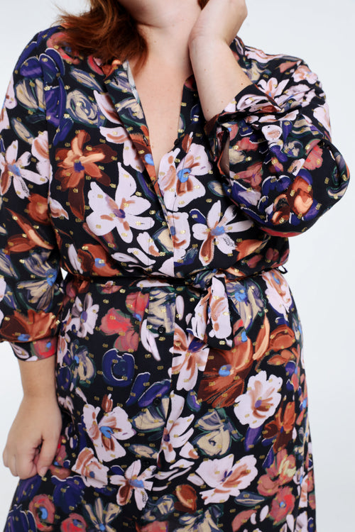 Halflange hemdjurk met bloemenmotief en lurex-Paprika-4