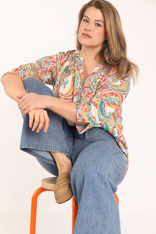 Blouse van viscose met paisleyprint-Paprika-8