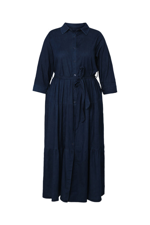 Longue robe à volant en jeans-Paprika-10