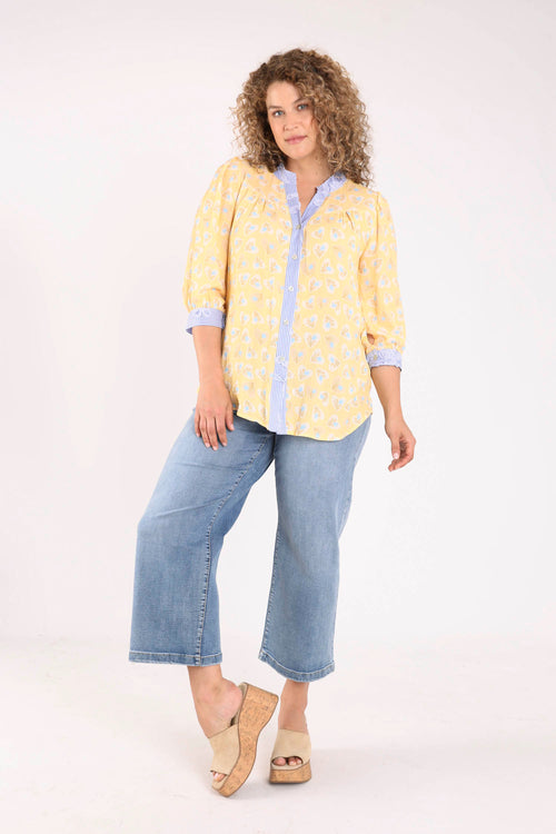 Blouse van viscose met bloemen- en streepdessin-Paprika-8