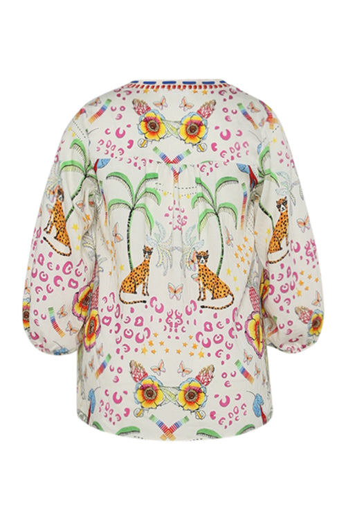 Blouse en viscose imprimé tigres et fleurs-Paprika-3