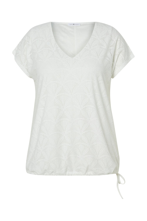 T-shirt en dentelle uni avec dessin floral-Paprika-10