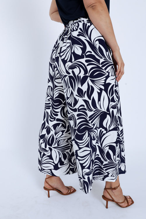 Pantalon large 7/8 en viscose imprimé floral bicolore-Paprika-6