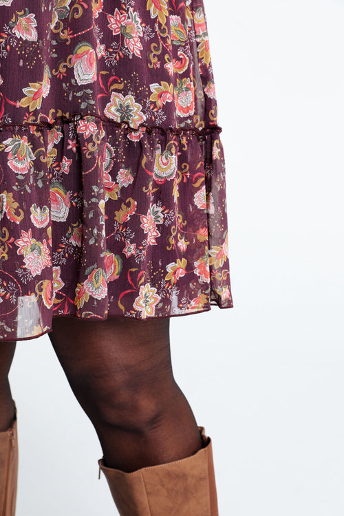 Jurk met bloemenprint en ruches-Paprika-4