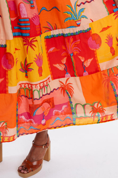 Robe en coton imprimé patch tropical-Paprika-5