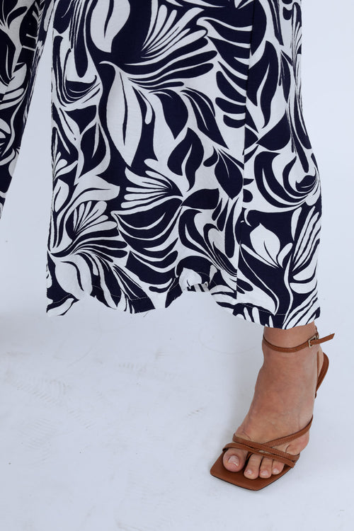 Pantalon large 7/8 en viscose imprimé floral bicolore-Paprika-4