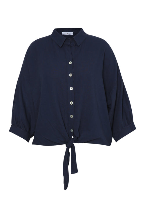 Chemise à nouer en lin et viscose unie-Paprika-1