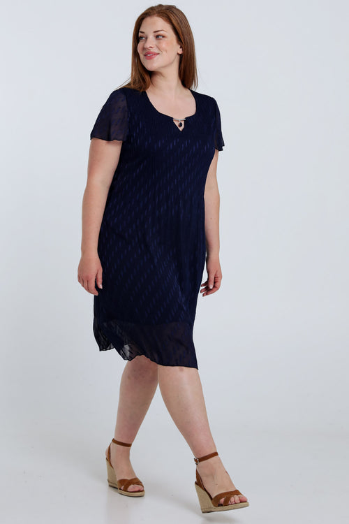 Robe courte unie en voile plissé-Paprika-8