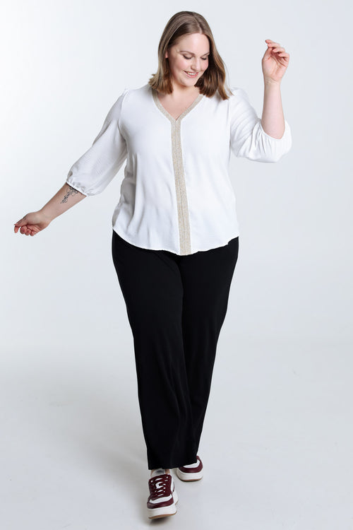 Blouse unie avec bande dorée-Paprika-9