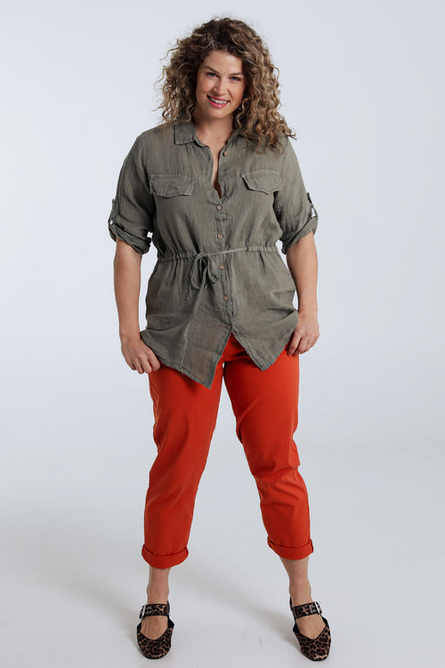 Effen linnen tuniek-Paprika-8