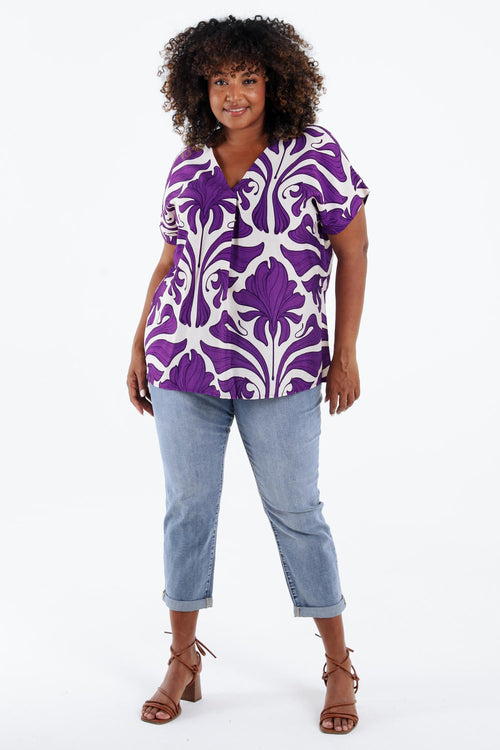 Blouse bicolore à imprimé floral-Paprika-9