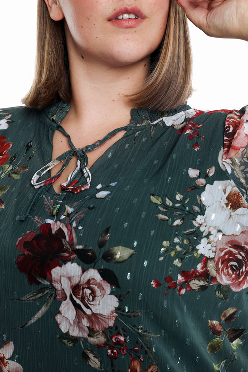 Blouse plumetis met bloemenprint-Paprika-3