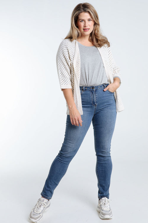 Lang, effen, opengewerkt vest in wol-Paprika-8