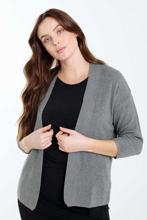 Korte, effen cardigan in viscose met lurex-Paprika-1