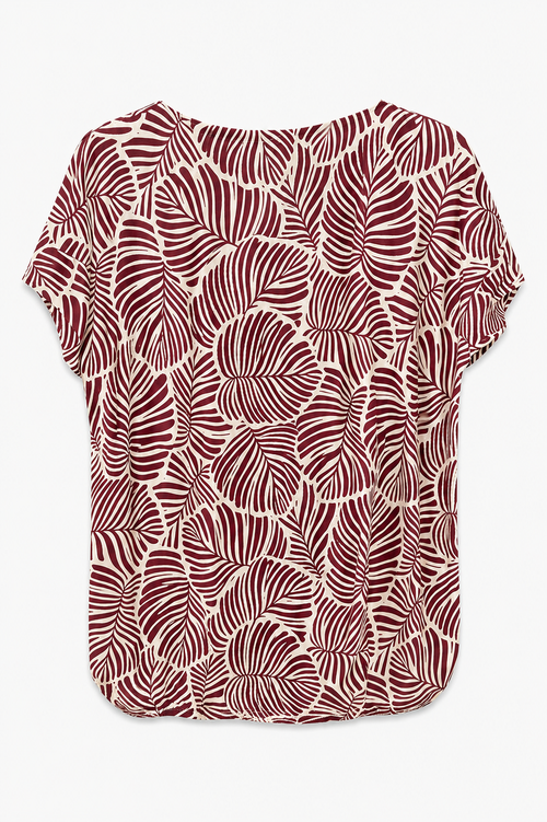 T-shirt van koel mesh met bladprint-Paprika-1