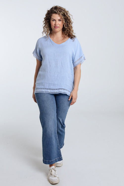 Blouse en lin unie détail sequins-Paprika-9