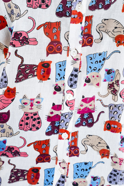 Blouse van katoen met kattenprint-Paprika-3