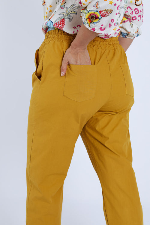 Pantalon boyfit en coton uni avec poches-Paprika-3