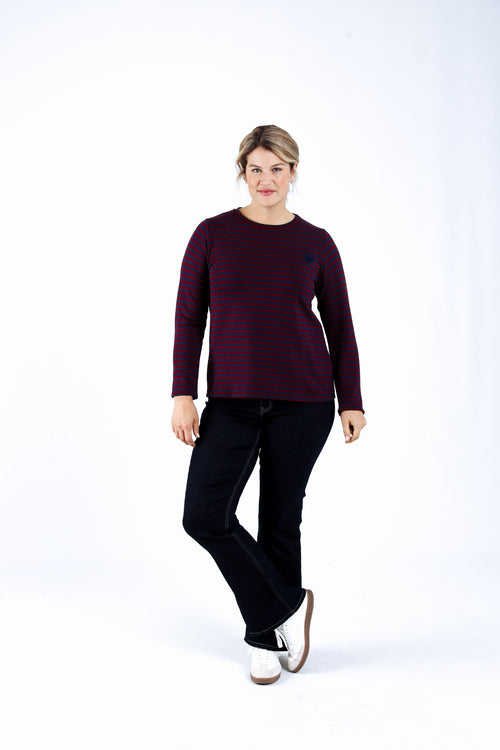 Gestreepte sweater met geborduurd hart-Paprika-6