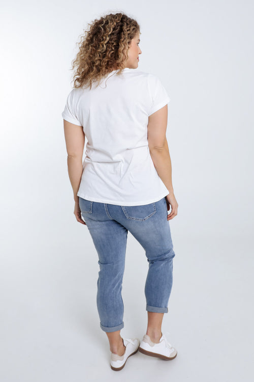 Katoenen T-shirt met gekleurde print en pailletten-Paprika-2