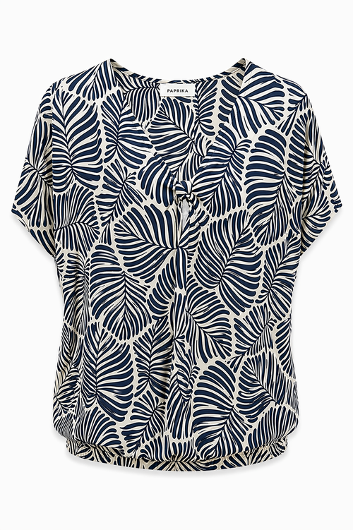 T-shirt van koel mesh met bladprint-Paprika-2