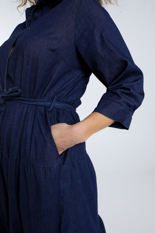 Longue robe à volant en jeans-Paprika-5