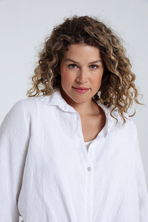Effen linnen blouse met strik-Paprika-3
