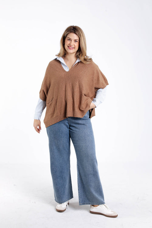 Pull court uni en viscose-Paprika-7