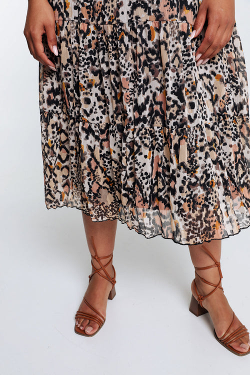 Jupe longue en voile froissé imprimé peau de bête-Paprika-4