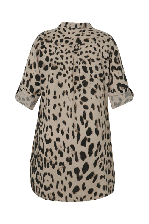 Lange linnen blouse met dierenprint-Paprika-11