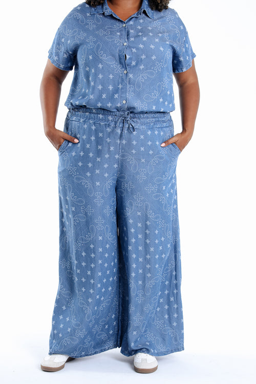 Pantalon large en lyocel imprimé bandana-Paprika-2