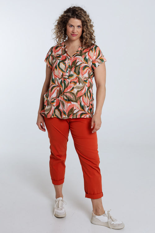 Blouse en viscose imprimé feuillage-Paprika-7