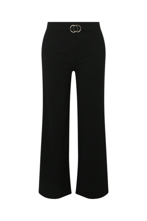 Effen rechte broek met halve riem met gouden gesp-Paprika-10