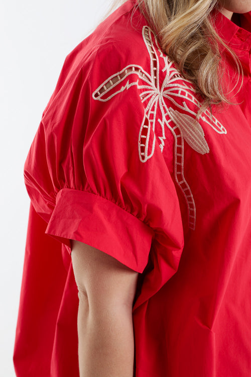Oversized katoenen blouse met borduursels-Paprika-6