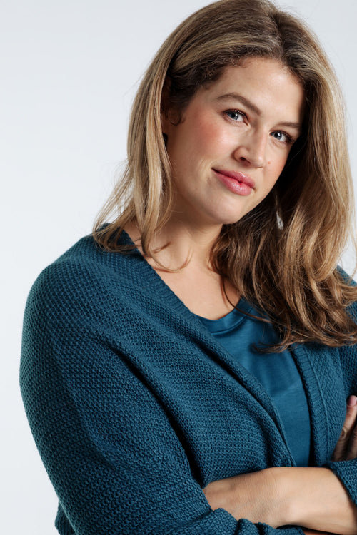 Lange, effen cardigan in rijstkorrel-Paprika-4