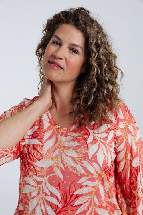 Blouse en viscose imprimé feuillage-Paprika-5