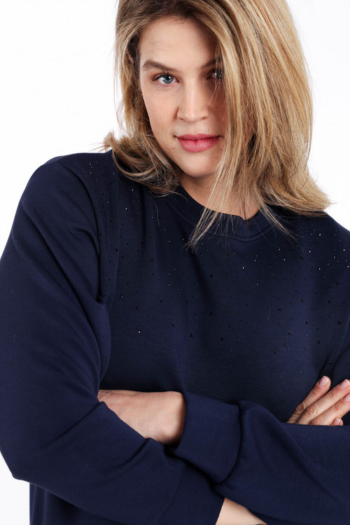 Effen viscose sweater met strass-steentjes-Paprika-4