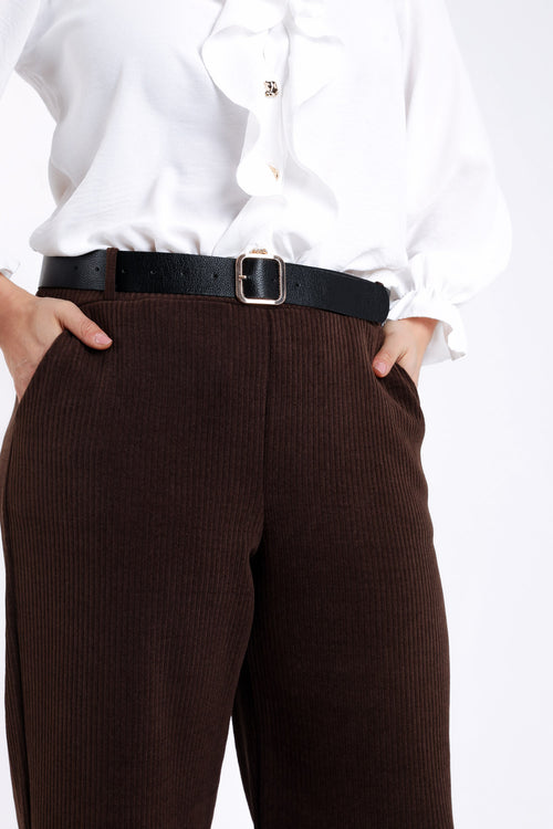 Pantalon large en velours côtelé avec ceinture-Paprika-4