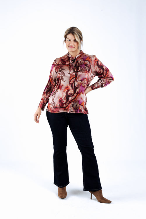 Overhemd met lavallière en wazige paisleyprint-Paprika-7