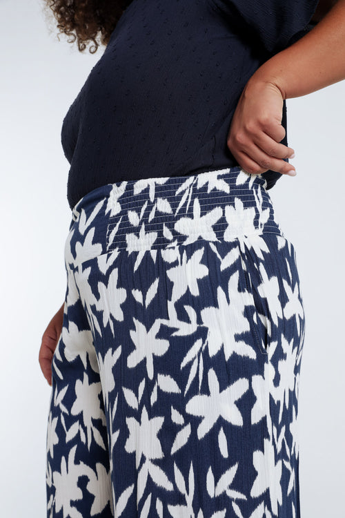 Pantalon large en viscose imprimé floral-Paprika-6