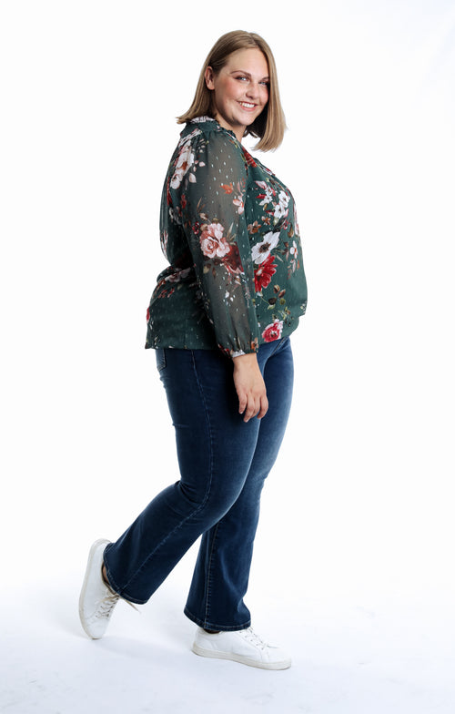 Blouse plumetis met bloemenprint-Paprika-6