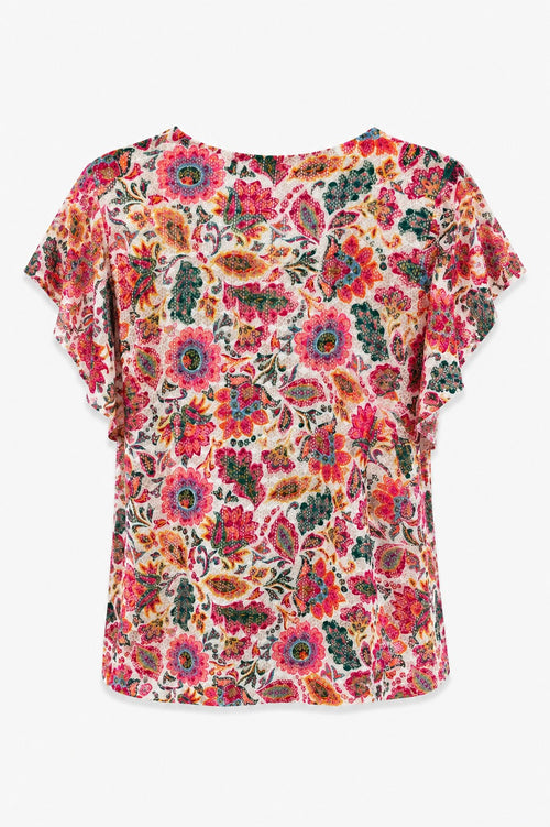 T-shirt van kant met print van Indiase bloemen-Paprika-4