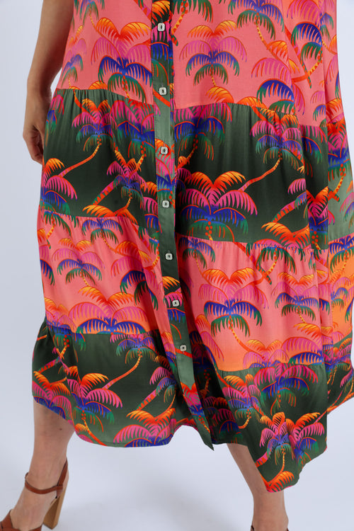 Jurk van viscose met palmprint-Paprika-3