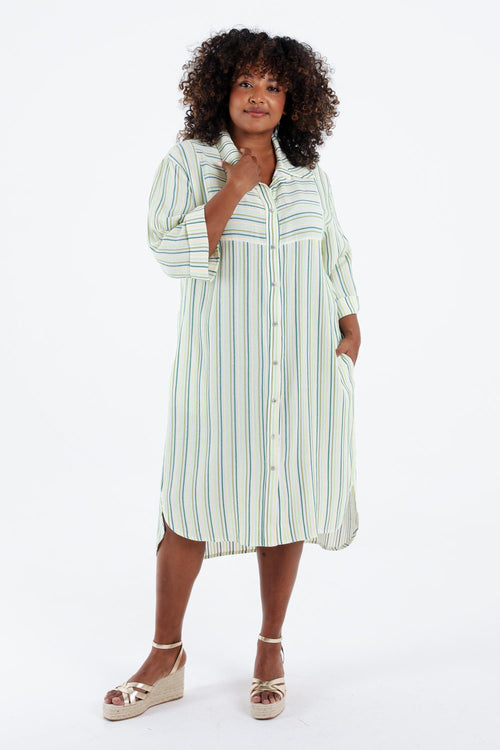 Robe chemise en viscose rayée-Paprika-1