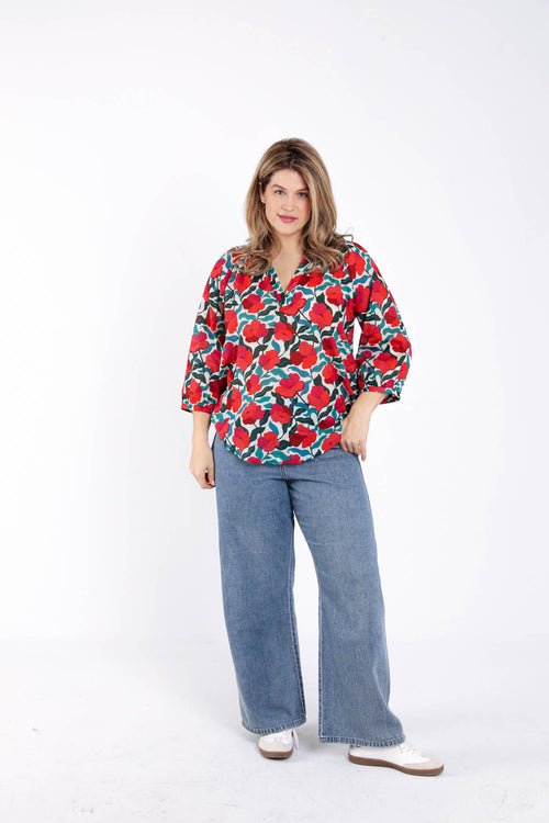 Blouse van katoen met bloemenprint-Paprika-7