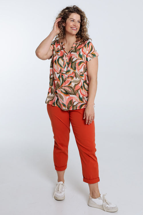 Blouse en viscose imprimé feuillage-Paprika-9