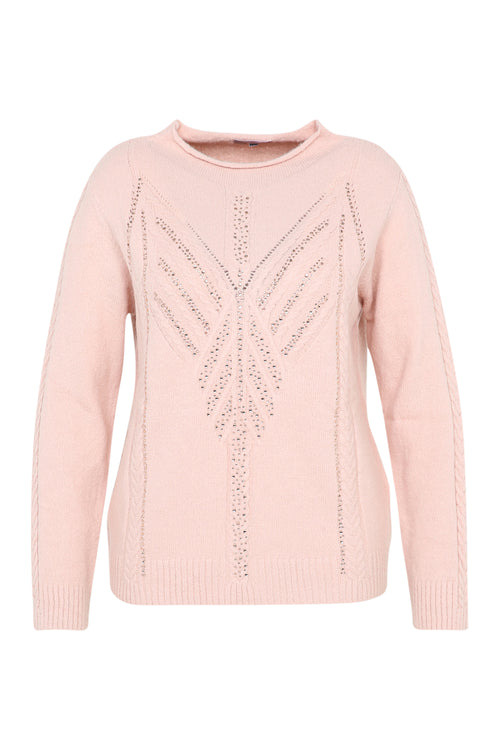 Effen trui met kabel- en strassdetails-Paprika-10